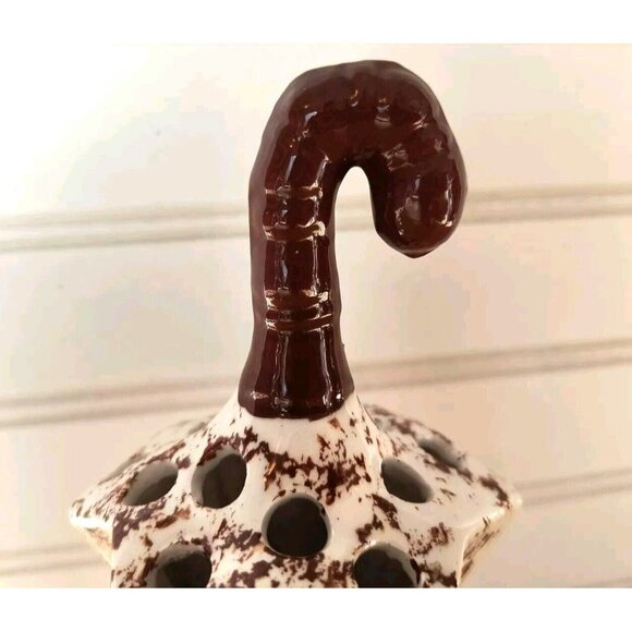 Vintage Umbrella Hat Pin Holder, Brown Speckled Porcelain, EUC - Picture 2 of 8